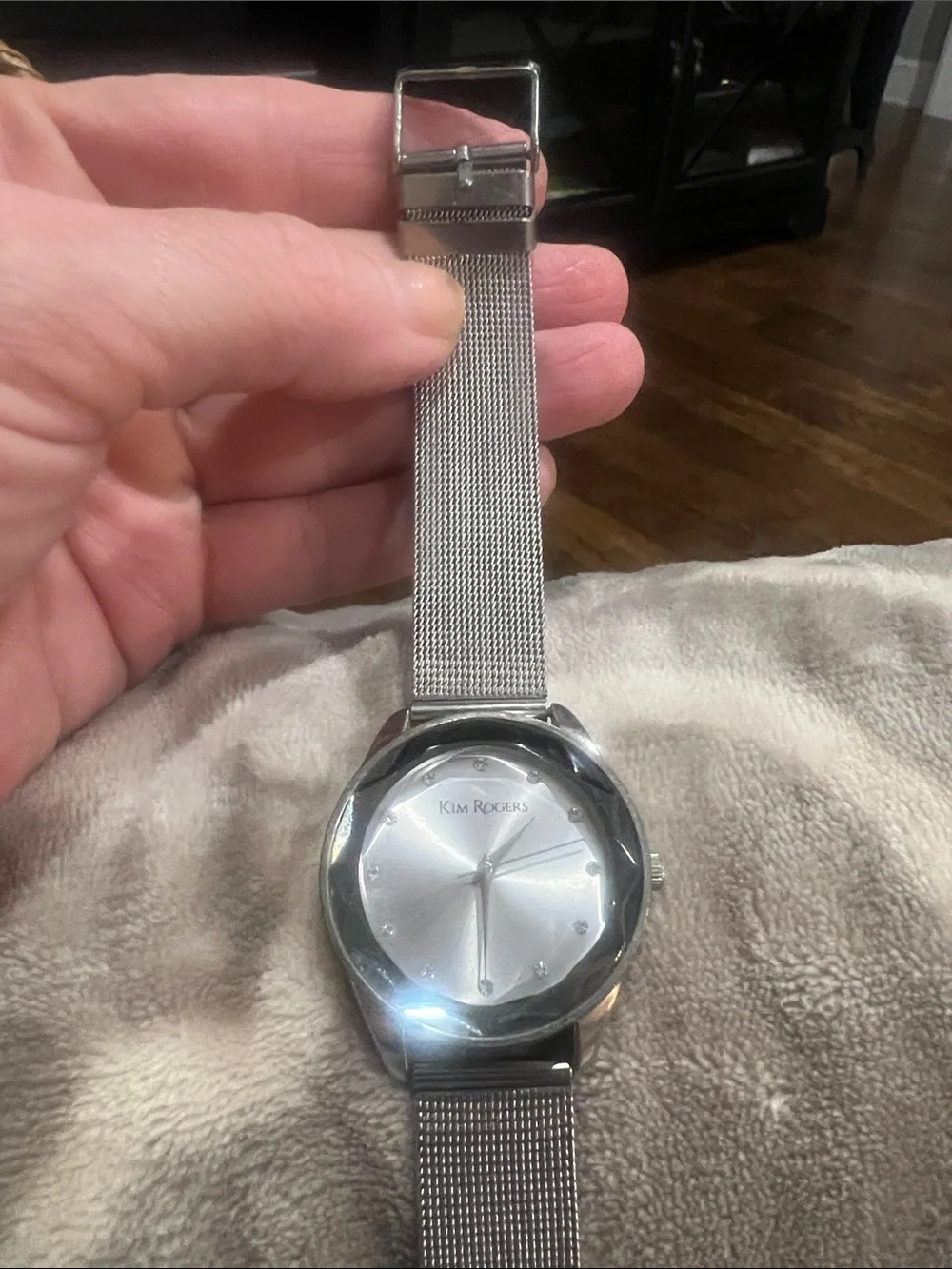 Kim Rogers Silver-Tone Mesh Band Watch with Crystal Markers